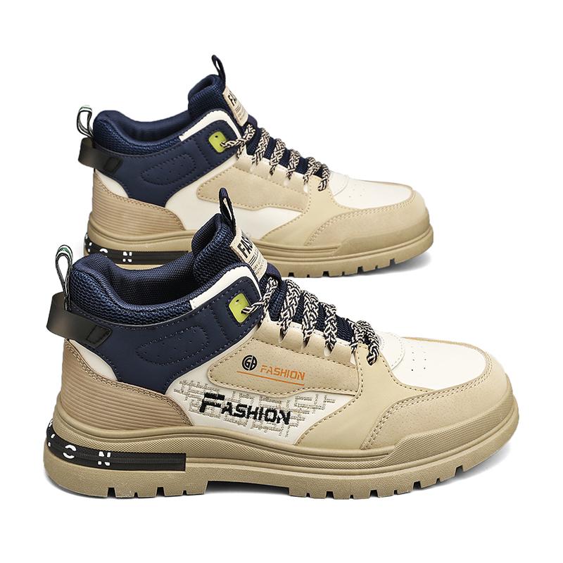 

Новые мужские ботинки, высокие кроссовки, мужские трендовые мотоциклетные туфли, римские ботильоны, уличные кроссовки в британском стиле в стиле панк, мужская обувь 42 синий/бежевый