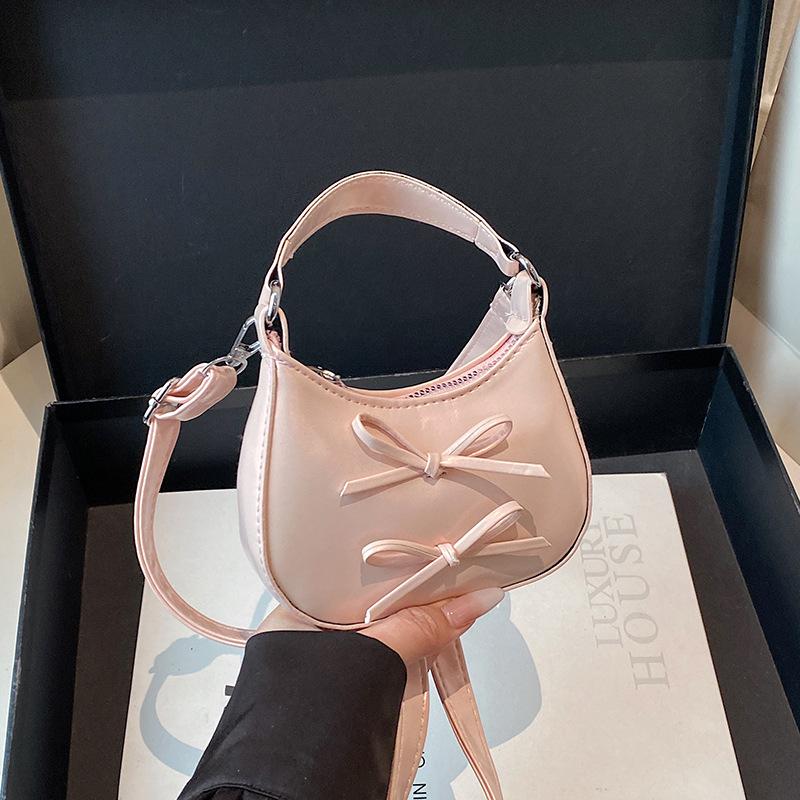 Cute Bowknot Shoulder Bag for Women Mini Hobo Bag Glossy Patent Leather Underarm Purse Vintage Y2K Crossbody Bag Sweet Girls Handbag