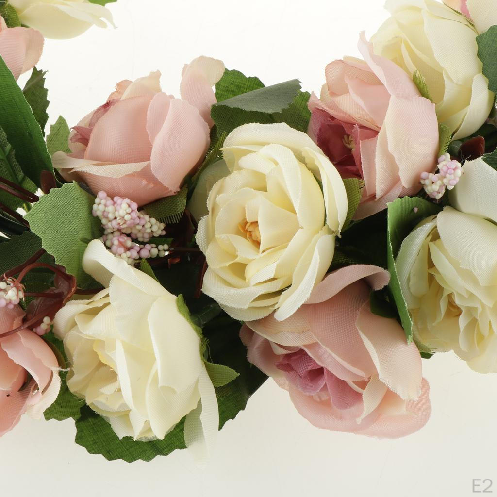 Shape Artificial Floral Wreath Garland with Ribbon