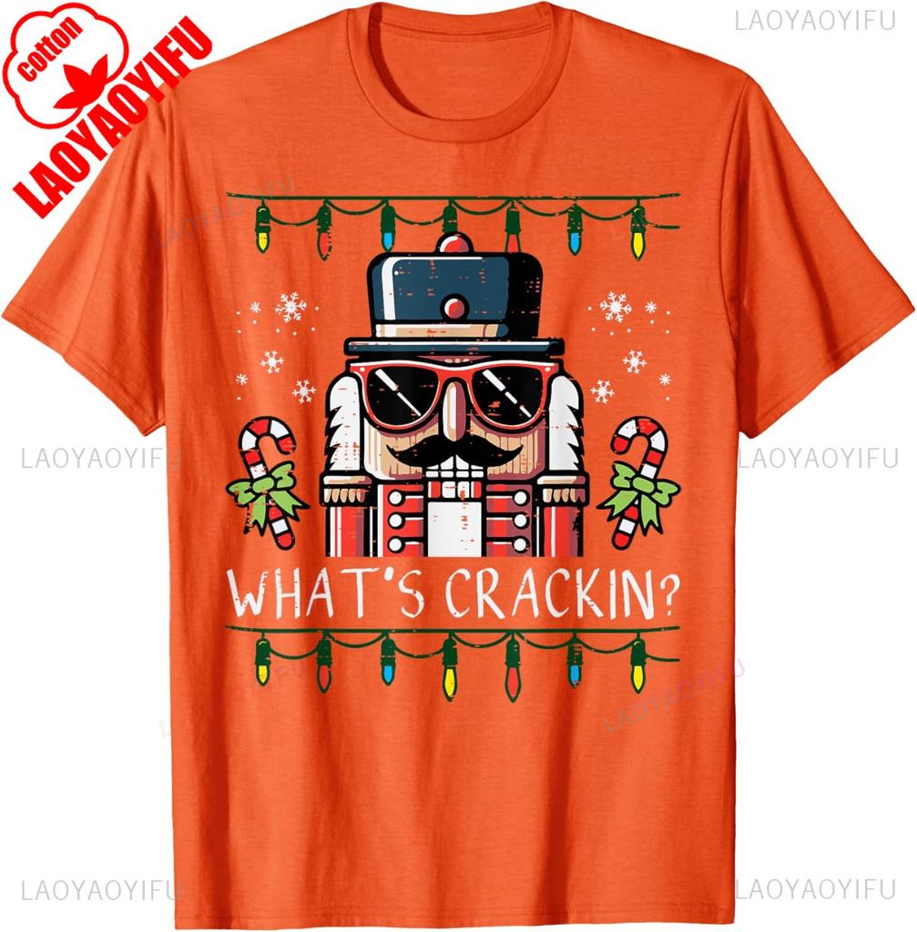 Frohe Weihnachten Nussknacker Whats Crackin Lustiges Zuckerstangenmuster Weihnachten Herren Damen Kinder Normales Kurzarm Freizeitstil T-Shirt