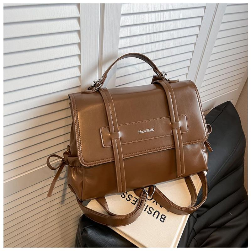 

Retro solid color soft leather new fashion versatile large capacity commuting shoulder bag broadband messenger bag коричневый