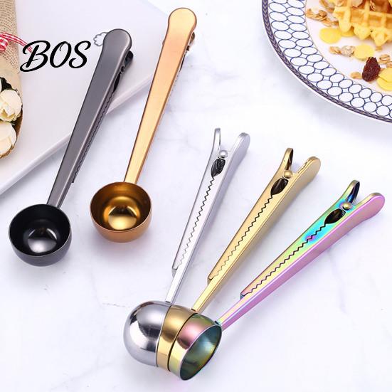 Integrated Spoon And Sealing Clip 2 in 1 Bag Clip, Stainless Steel Measuring Clamp Scoop, Multifunctional Powder Sealer for Milk Coffee, Airtight