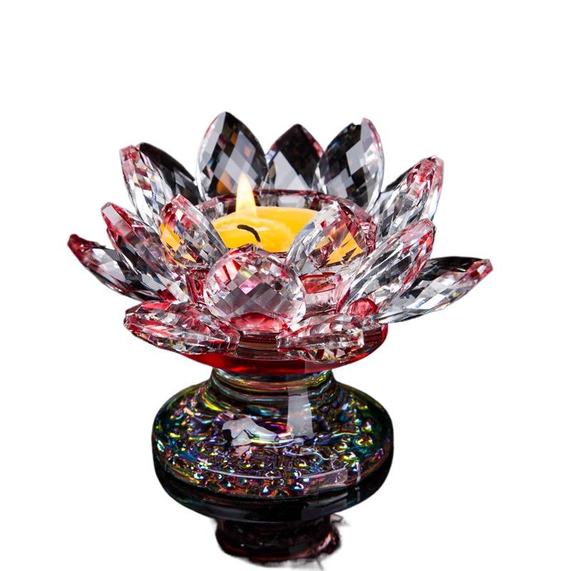 Double-layer High-legged Crystal Glass Handicraft Display Lotus Butter Lamp Base Stand Display Buddha Offering Candlestick