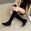 2025 New Autumn Suede Round Head Inner Slope Heel Thin But Knee Knight Tall Women's Boots