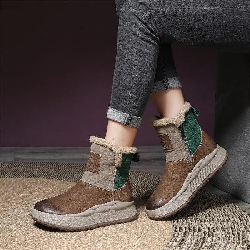 Women's Winter Lining Thickened Warm Pu Leather Boots Snow Casual Office Warm Boots