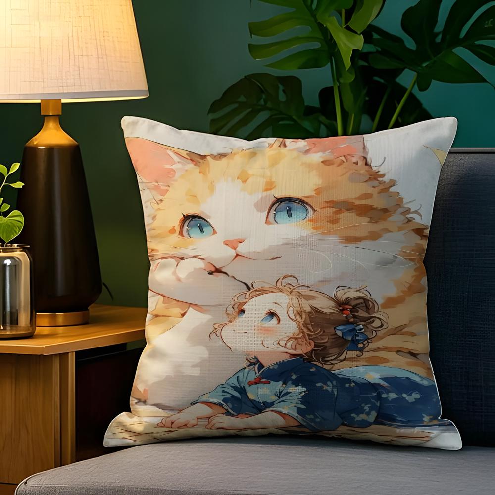 Cute Girl School Decorations 2 Pillow Case Natural Linen Pillow Case Double-Sided Decor Sofa Pillowcase Home Decor