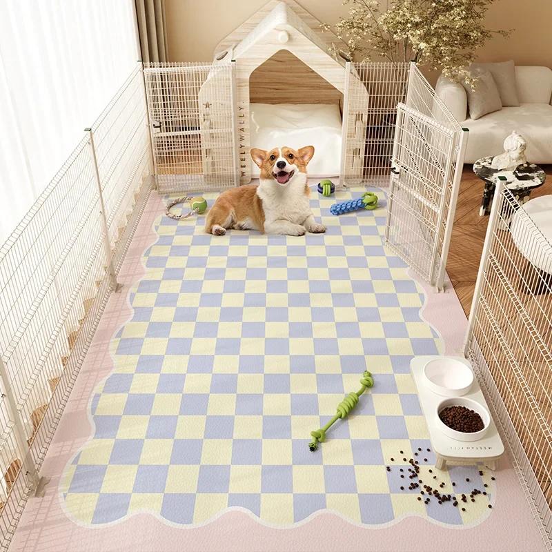

Cute Pet Floor Mat Waterproof Urineproof Cartoon Pink Plaid Pvc Carpet Cat Dog Guard Kennel Area Rug Leather Kitchen Foot Mats 50x80cm