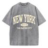 T-shirt Lavate con Stampa Lettere Brooklyn New York Top in Cotone da Donna Comodi T-shirt a Girocollo Usurate Abbigliamento Estivo da Donna