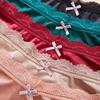 Lace Splicing Skin-Friendly Women's Ice Silk Briefs with Bow