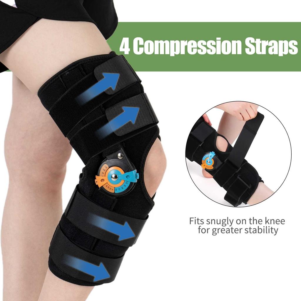 Hinged Knee Brace with Side Stabilizers ROM Knee Support Adjustable Knee Immobilizer for Knee Pain ACL MCL PCL Arthritis