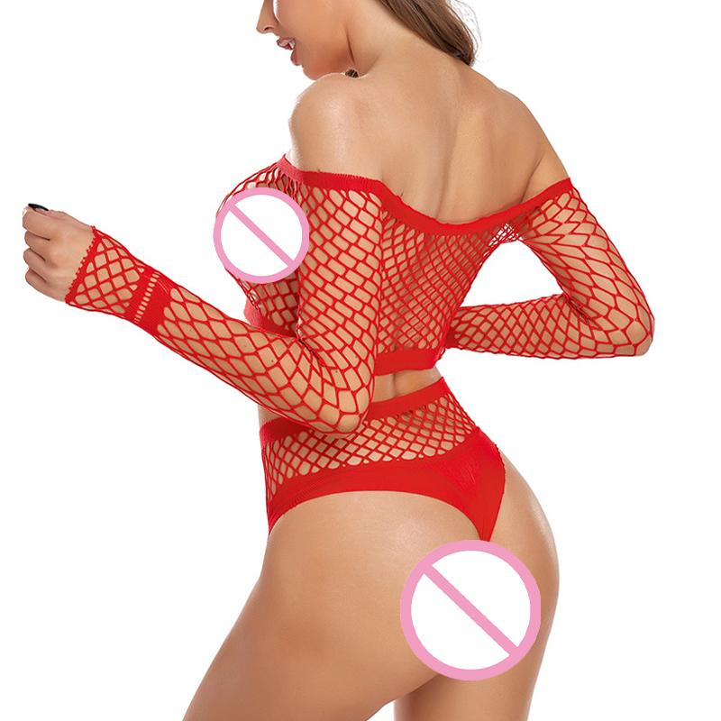 Sexy Mesh Lingerie Set Women Sexy Hollow Out Backless Fishnet Pajamas Set