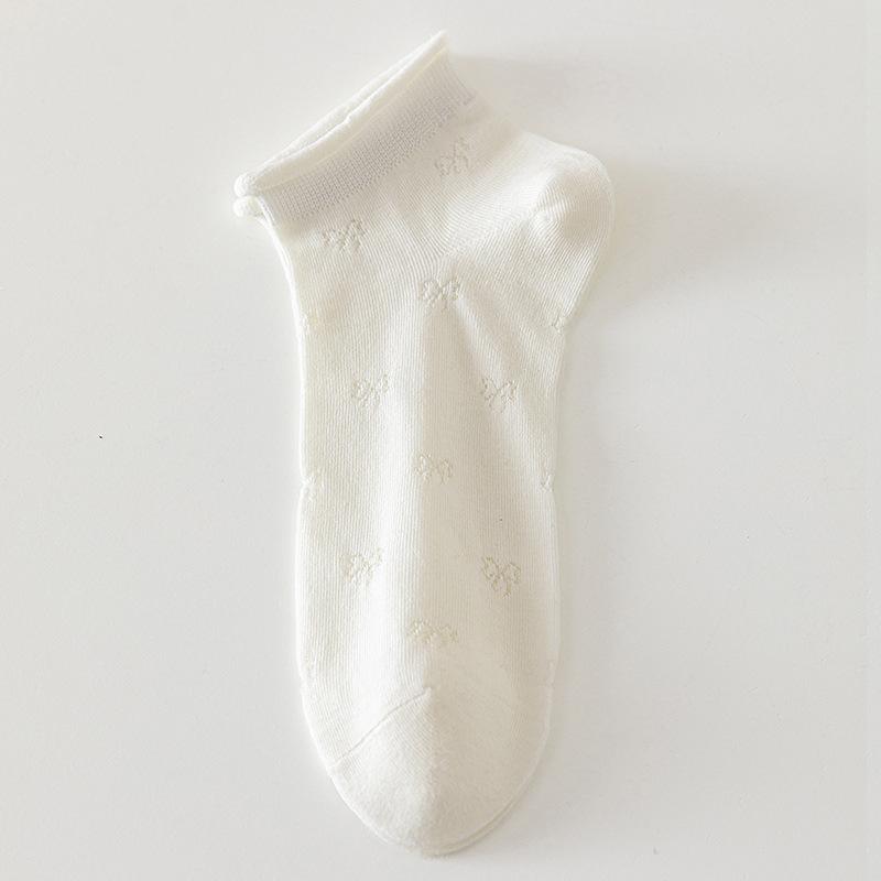 White Summer Thin Pure Cotton Mesh Breathable Bow Lace Girls' Summer Short Socks