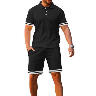 Summer New Plus Size Polo Neck Short Sleeve Shorts Two Piece Set for Sports and Casual Men's Set