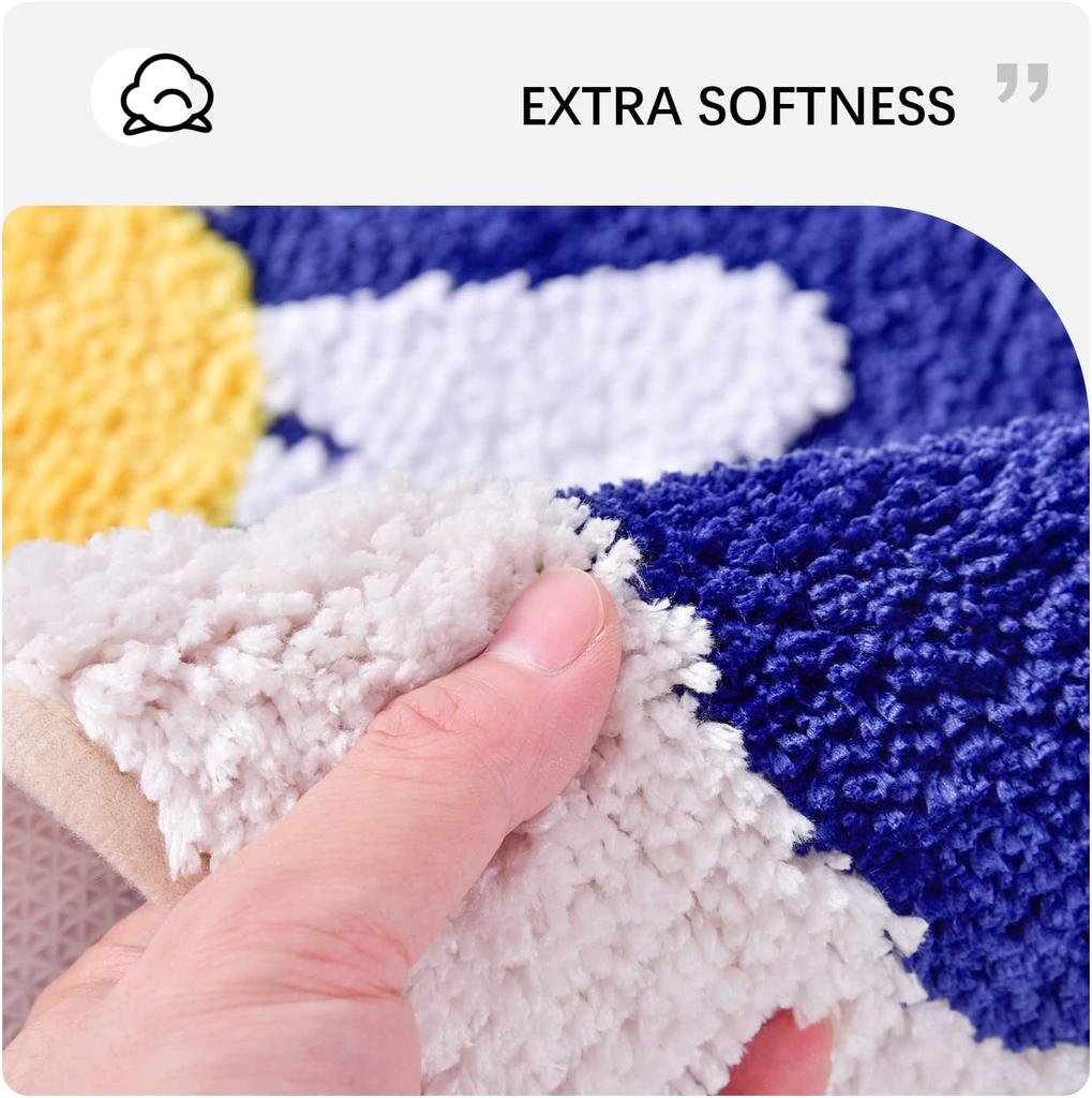 Inyahome Bath Mats Fashionable Cartoon Flocking Bathroom Rugs Durable Indoor Daisy Bath Rugs Suitable for Bathroom Door Carpets