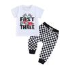 Baby Boys Birthday Outfit Summer Racing Car Print Short Sleeve T-Shirt and Checkerboard Pants Cute Clothes Set