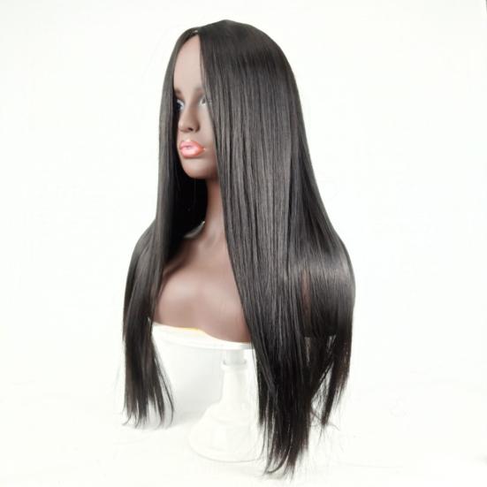 Women Long Straight Wig Middle Part Natural Looking Silky Heat Resistant High Temperature Fiber Ladies Black Brown Synthetic Hair