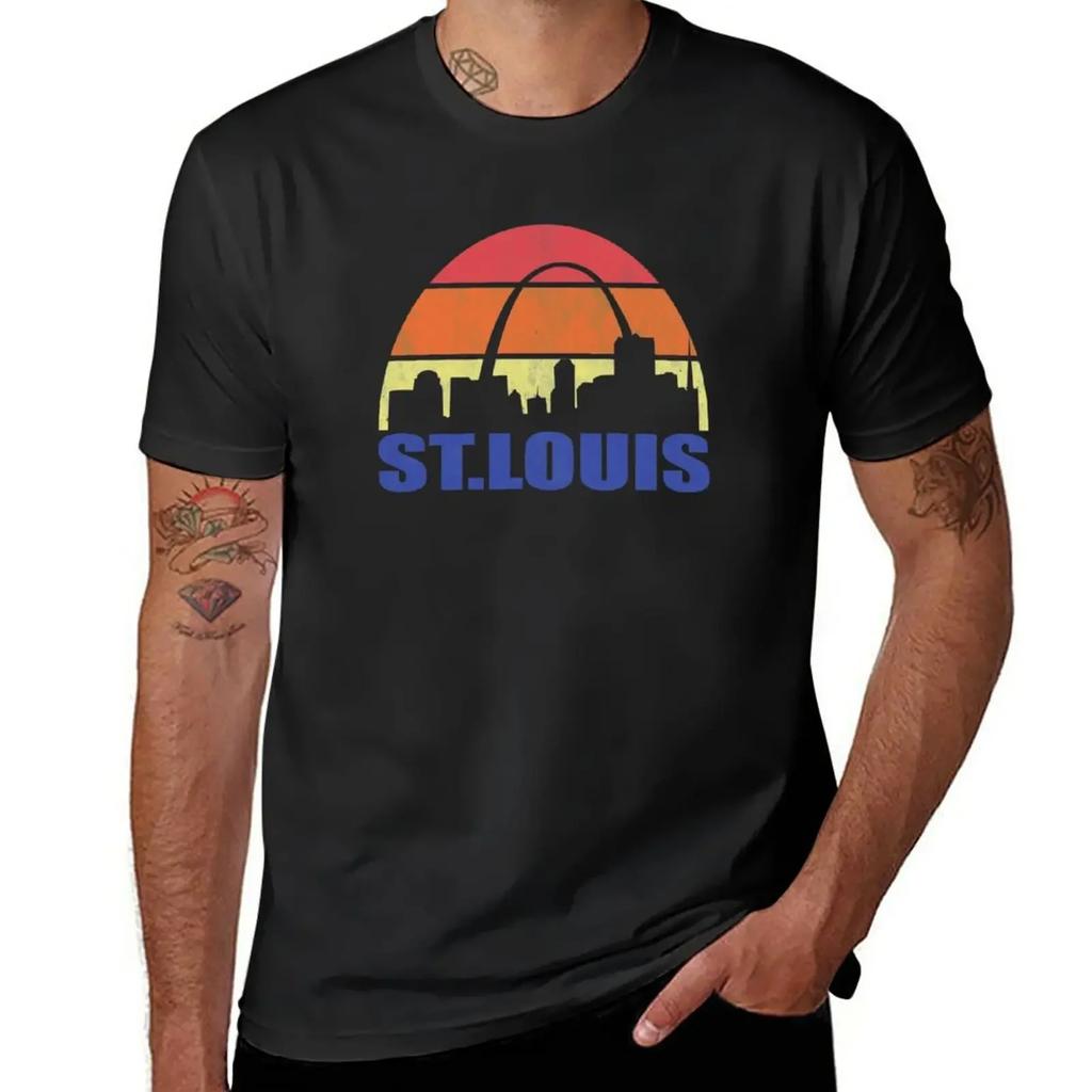 Vintage St. Louis Skyline - St. Louis Missouri Arch T-Shirt quick-drying kawaii clothes T-shirts for men cotton