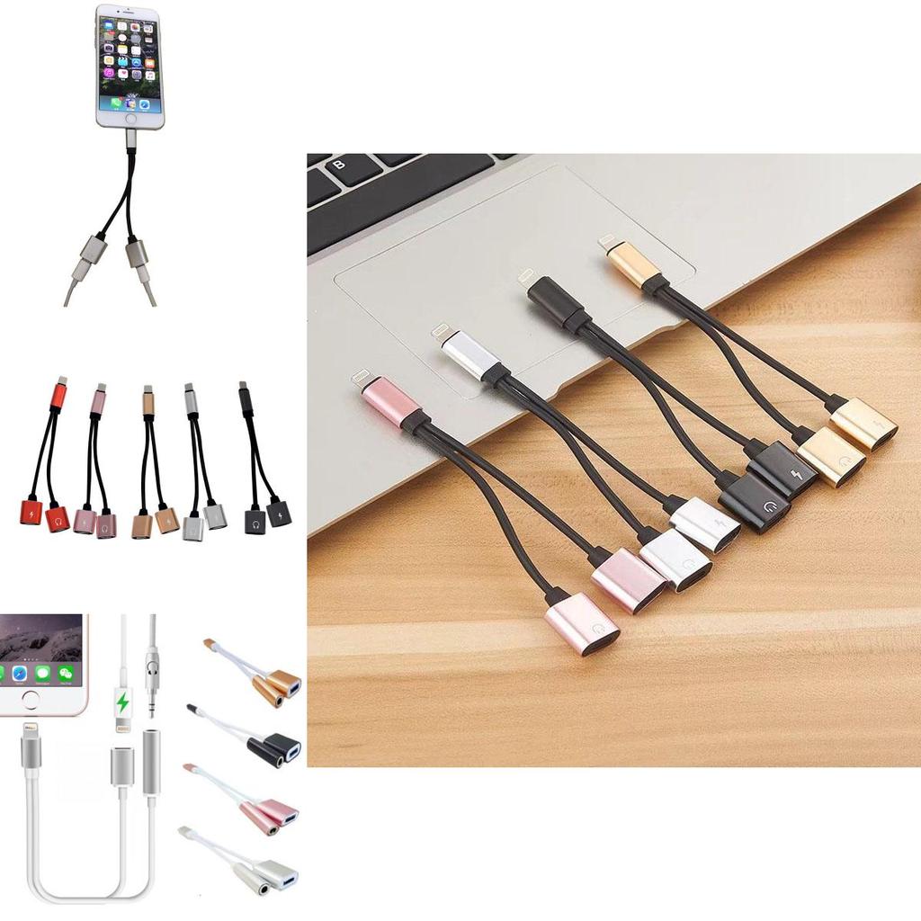 Apple Iphone 7 8 Dual Lightning Adapter With Silver Exterior For Earphone Connectivity