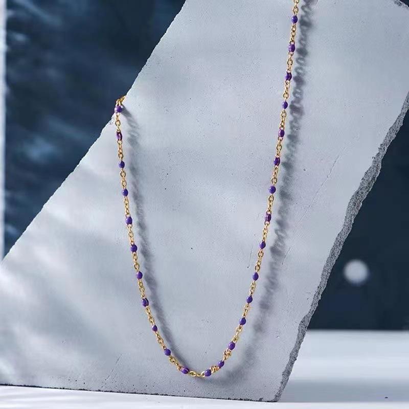 

Colorful Beaded Titanium Steel Necklace for Women - Summer Luxury Style
