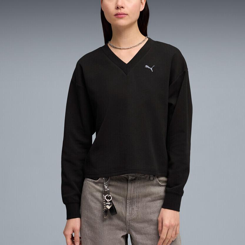 Puma Ess Sports Athleisure V-Neck Pullover Fashion Sweatshirt Women sweatshirt 694093-01
