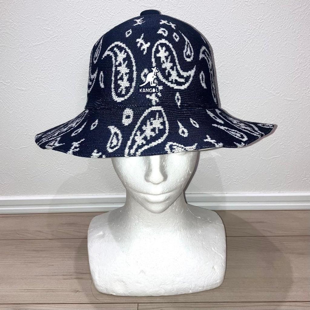 Used M Good Condition Kangol Paisley Pattern Long Brim Bucket Hat Navy Navy