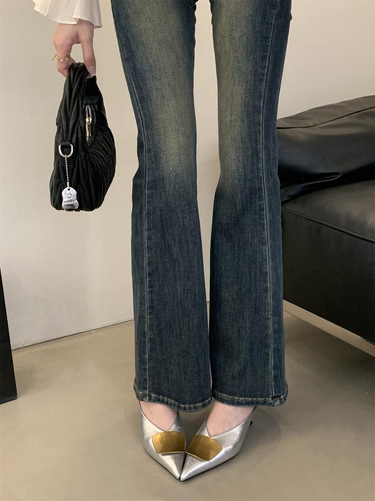 2025 summer new metal buckle pointed head thin heel bag head slippers women wear sandals muller shoes half slippers