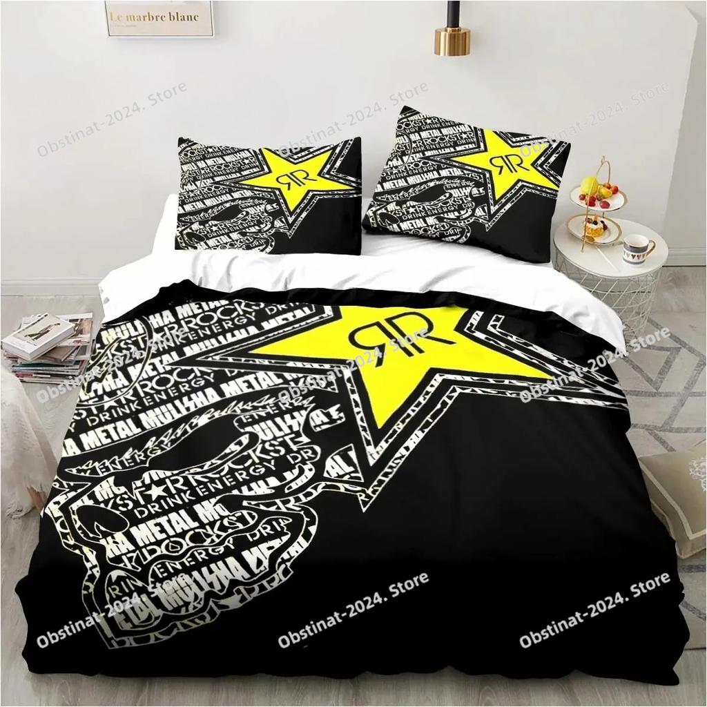 3D Print Drinks R-Rockstar Energy Logo Bedding Set Boys Girls Twin Queen King Size Duvet Cover Pillowcase Bed boys Adult Bedroom