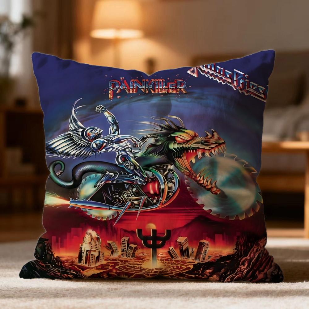 Fashion J-JJudas Priest Cushion Cover Soft Washable Pillow Case Multi-Scene for Couch Bed Travel Office Use