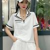 Stylish Summer New Fashion Print  Age-Reducing Base Layer Women's High-End Half-Zippered Collar Short Sleeve T-Shirt