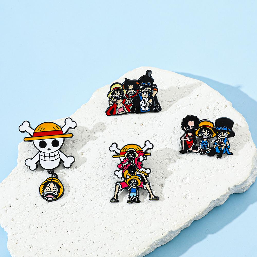 4 Pcs Childhood Cartoon Brooch Handsome Portgas·D· Ace Enamel Pin Metal Badge Jewelry Clothing Backpack Accessories Gift