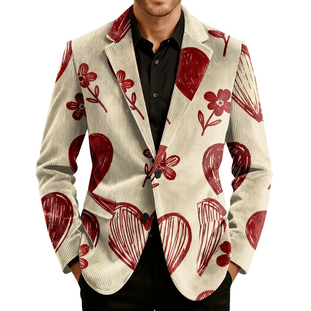 Herren Bedruckter Kord Samt Taschen Anzug Jacke Cardigan Herren Freizeitanzug