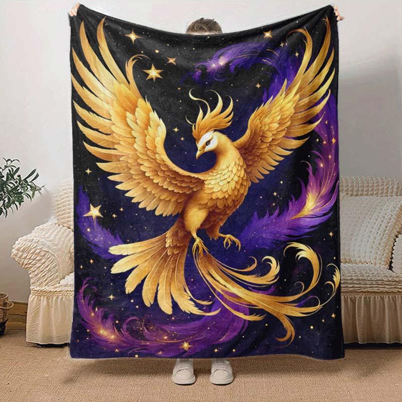 1pc Phoenix Printing Lightweight Flannel Blanket, Comfortable and Warm Blanket, for Camping Sofa Bed and Couch Office, Suitable for Gift Blan