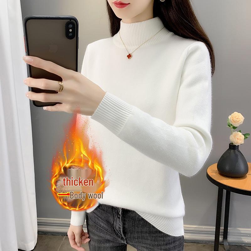 Women's Plus Size Velvet High Neck Knitwear: Slim Fit Autumn/Winter Warm Base Layer Sweater