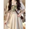 Summer College Style Lace-up Bow Dress for Women - Sweet Waist-Cinching Mid-Length A-Line Skirt