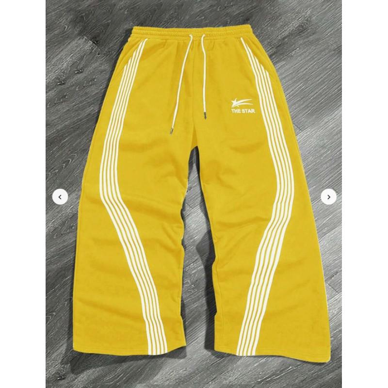 Pantalon de survêtement à rayures rétro avec badge imprimé lettre pour homme - Coupe ample droite - Streetwear - Pantalon décontracté