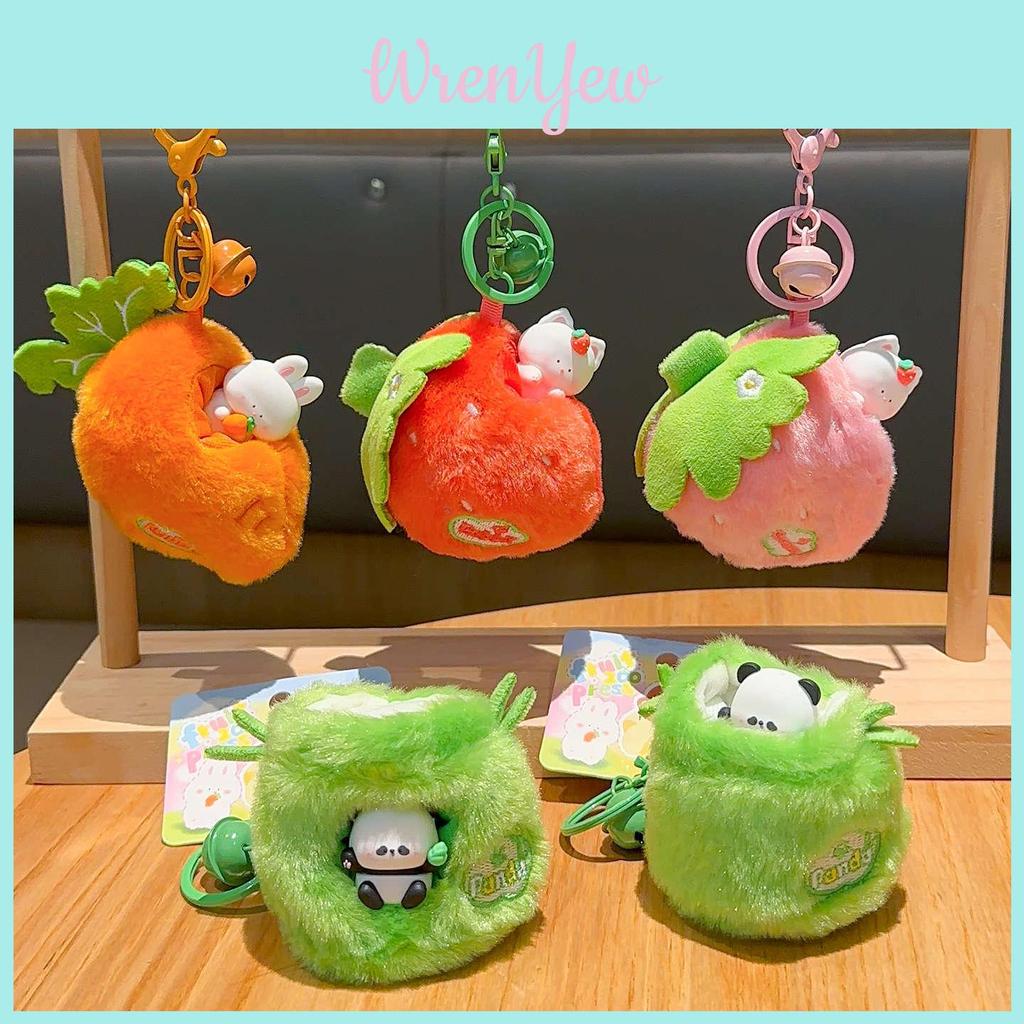 Creative Carrot Strawberry Bamboo Cat Plush Doll Pendant Keychain For School And Travel