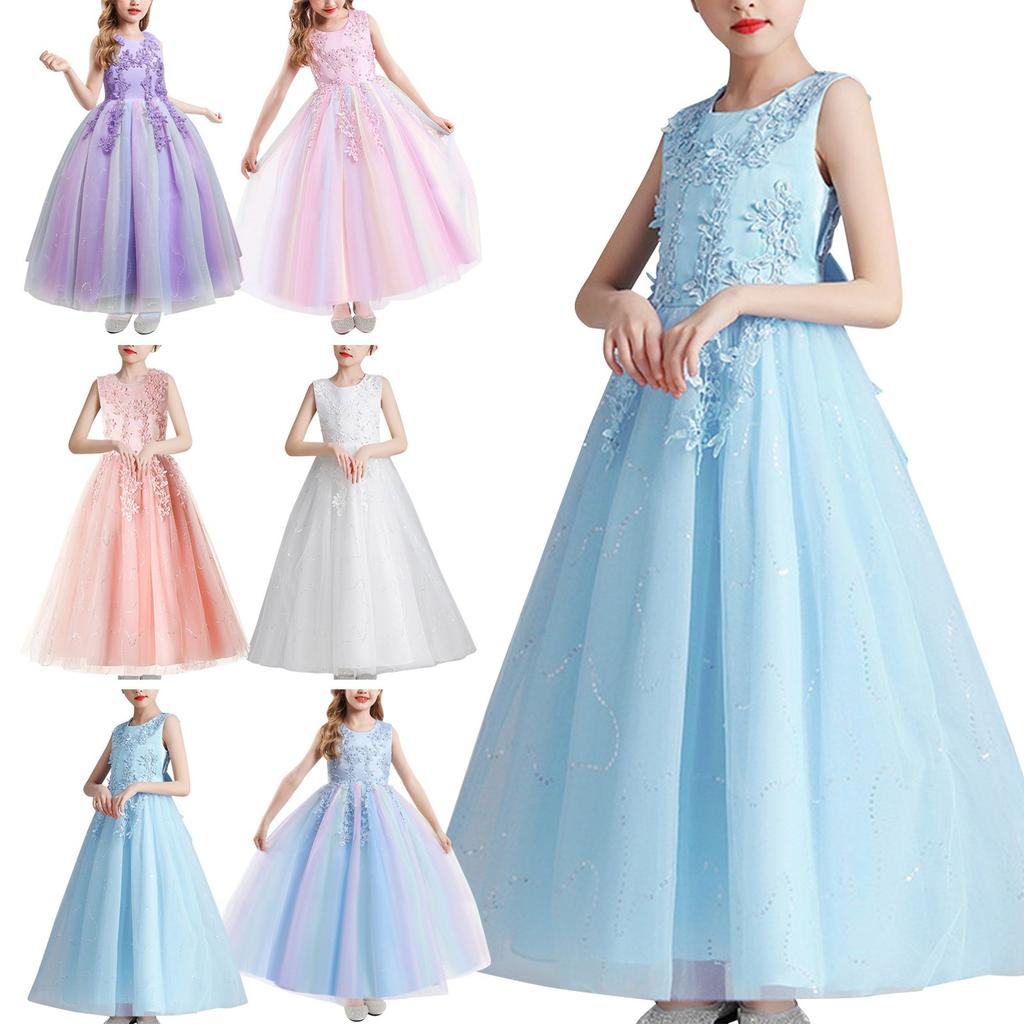 Girl's Lace Embroidery Bow Performance, Birthday Wedding Princess Dress, Skirt
