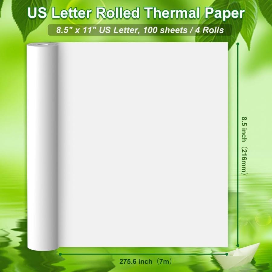 Thermal Printer Paper 8.5 X 11 Inch US Letter Size QuickDry Thermal Printing Paper Rolls Thermal Paper Compatible with M08FLett