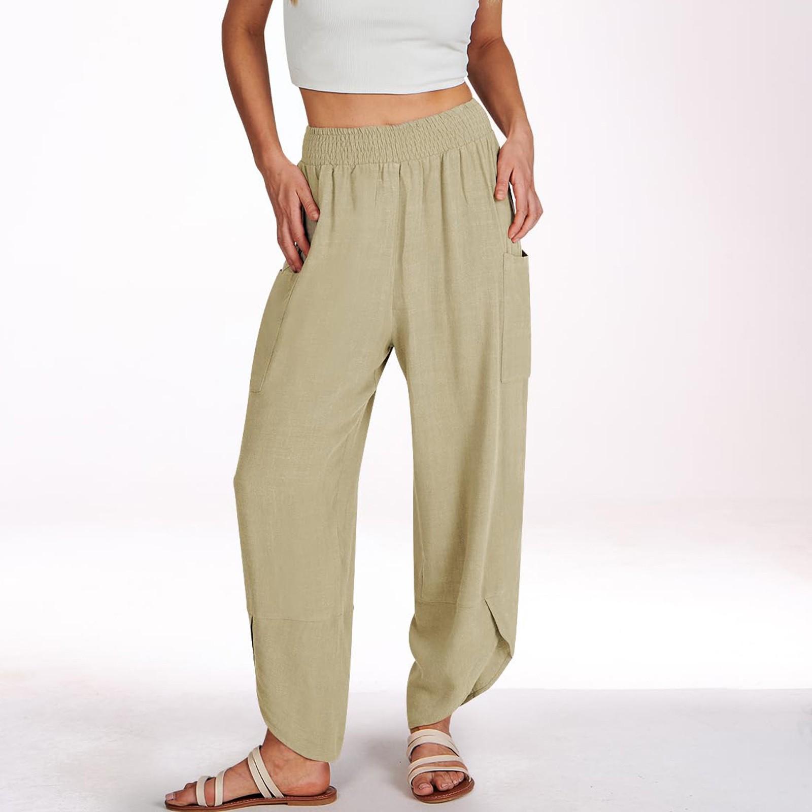 

Женские повседневные широкие мешковатые брюки с высокой талией, летние модные наряды, брюки, брюки с карманами L бежевый