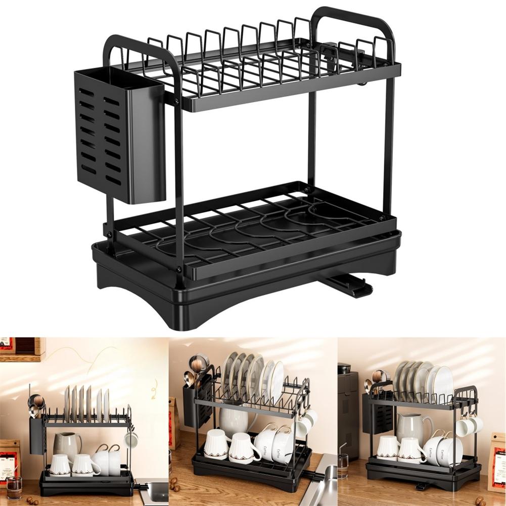Dish Drying Rack 34.5x18.5x29.5CM 2Tier Dish Drying Bracket Utensil Holder With Drip Tray For Kitchen Counter Storage Holders