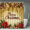 4Pcs Bathroom Shower Curtain Set Winter Christmas Bell Pattern Bathroom Curtain With 12 Hooks Non Slip Rugs Toilet Cover Mat Bathroom Partition