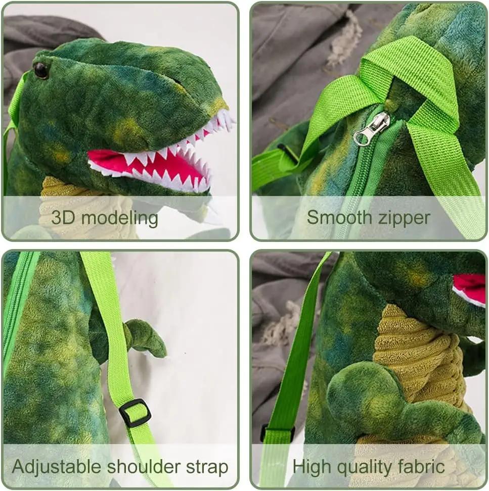 Plush T-Rex Backpack for Kids Dinosaur Bag for Kids with Adjustable Straps & Zipper Dino Costume Accessories for Boys Girls