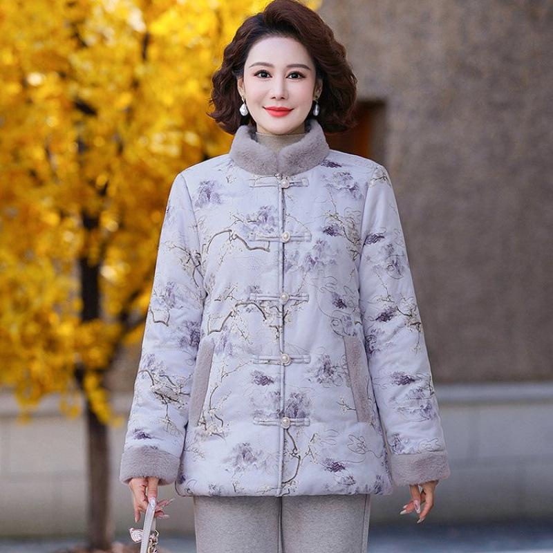 New Winter Chinese Fleece Thickened Cotton-padded Jacket Medium Women's Down Warm Cotton-padded Jacket