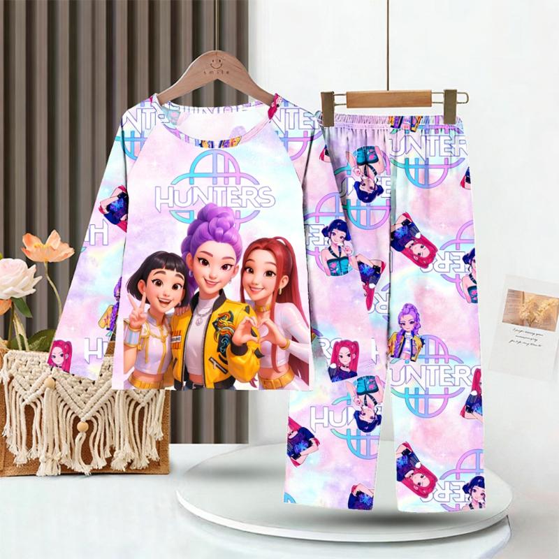 Neues Frühlings-Pyjama-Set Langarm Print Cartoon Jäger Pyjama Set Kinder Jungen Mädchen Nachtwäsche Nachthemd Hausanzug Kleiderset