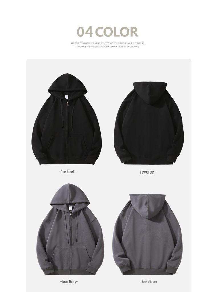 Unisex American Retro Oversize Heavyweight Zip-Up Hoodie with Plus Velvet, Loose Fit, Autumn/Winter Sportswear Cardigan.