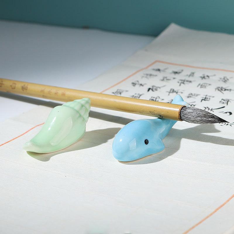 Mini søt dyr Paint Pensel Pen Rest Keramiske Ornamenter Kinesisk kalligrafi Skrivepennholder Håndverk Penn Pute NYHET