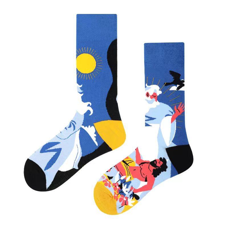 Original Design AB Mandarin Duck Asymmetric Socks Ins Street Cartoon Creative Animal and Plant Fruit Fashion Sports Cotton Socks