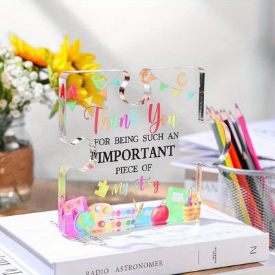 Puzzle Paperweight Keepsake: Teacher Gift (Women, Appreciation/Birthday). Thank You, Grad Party Gift for Office/Classroom.