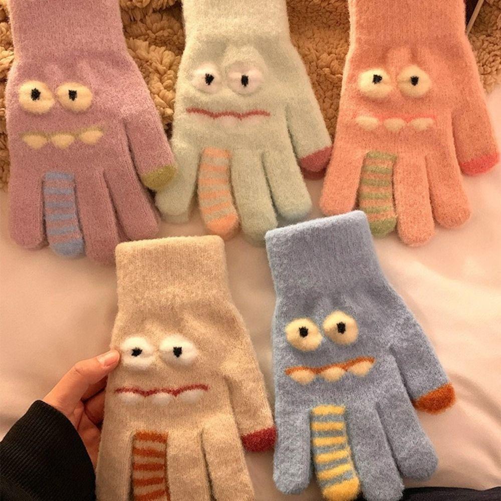 Cartoon Plush Winter Gloves Thickened Five Finger Gloves Fashion Warm Gloves Women Girls