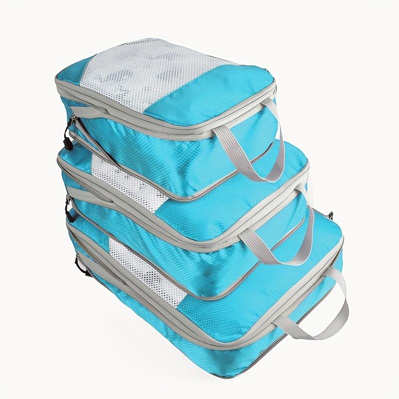 3pcs Portable Travel Storage Bag Set With Mesh Stitching, Double Layer Zipper Foldable Luggage Organizer, Clothing Storage Bags